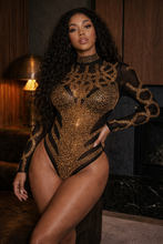 La Reine Dorée Noir Embellished Illusion Bodysuit