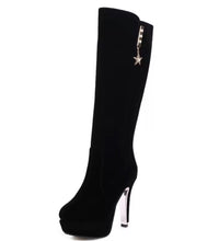 Star Charm Velvet Platform Boots