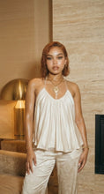 Luxury silk satin camisole with flowing draped silhouette in ivory, rose blush, and champagne by BellaRose Couture