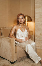 Luxury silk satin camisole with flowing draped silhouette in ivory, rose blush, and champagne by BellaRose Couture