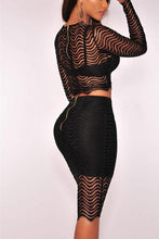Okay-Black Lace Long Sleeves Two Pieces Skirt Set