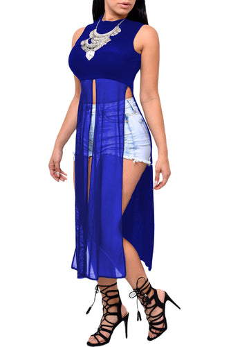 Boy Bye- Mesh Sleeveless High Side Split  Top
