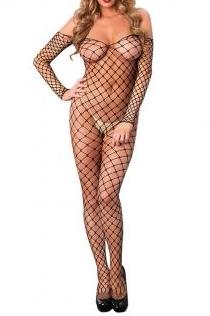 Catch me -Off-the-shoulder Fence Net Bodystocking