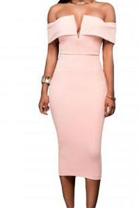 Classy -Pink Off the shoulder Midi Dress