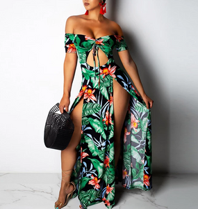 Tropical Breeze - sexy off the shoulder hollow out maxi dress