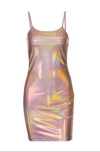 Flex - reflective hologram spaghetti strap mini dress