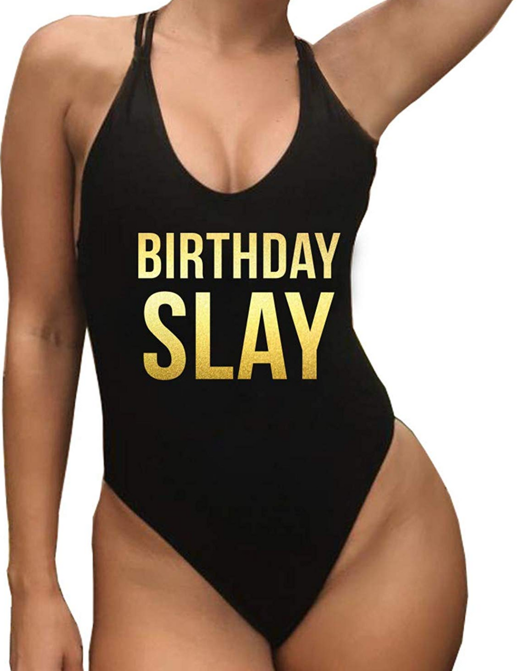 Birthday Slay - black & gold womens 1 piece swimsuit