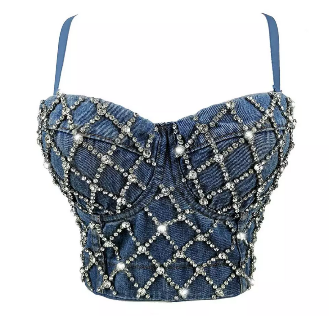 Diamond - barlette bling out jean push up crop top