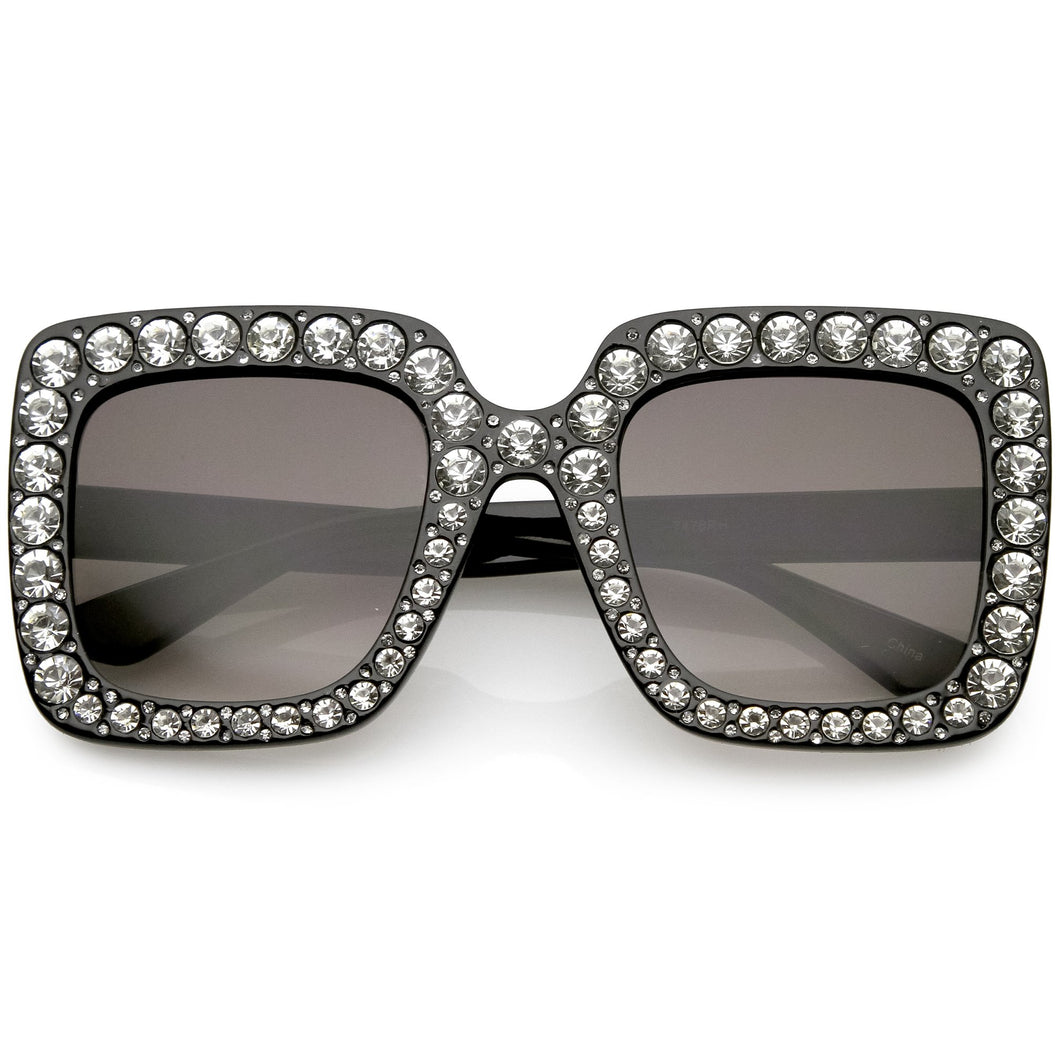 black bling out oversized square sunglasses