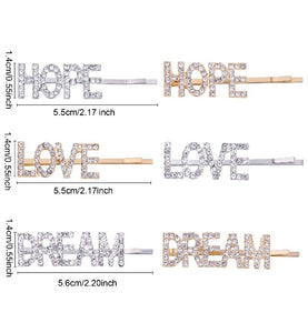 Love,Hope,Dream bling hair clip pins