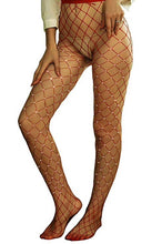 Women's Red Hollow Out Rhinestone Fishnet Pantyhose Tights