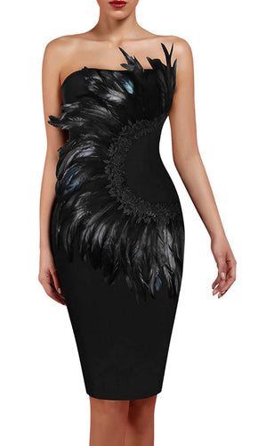 Unique- sexy feather bodycon bandage dress