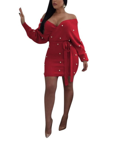 Perfect- Pearl off the shoulder dress