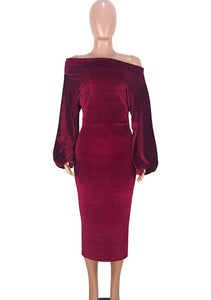 A classic - in wine velvet long sleeve dress