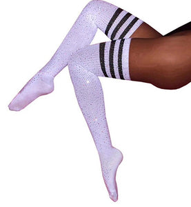 Bling 4 Me - Black & white bling knee high socks