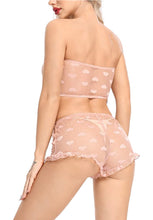 Double Heart- mesh short lingerie set peach