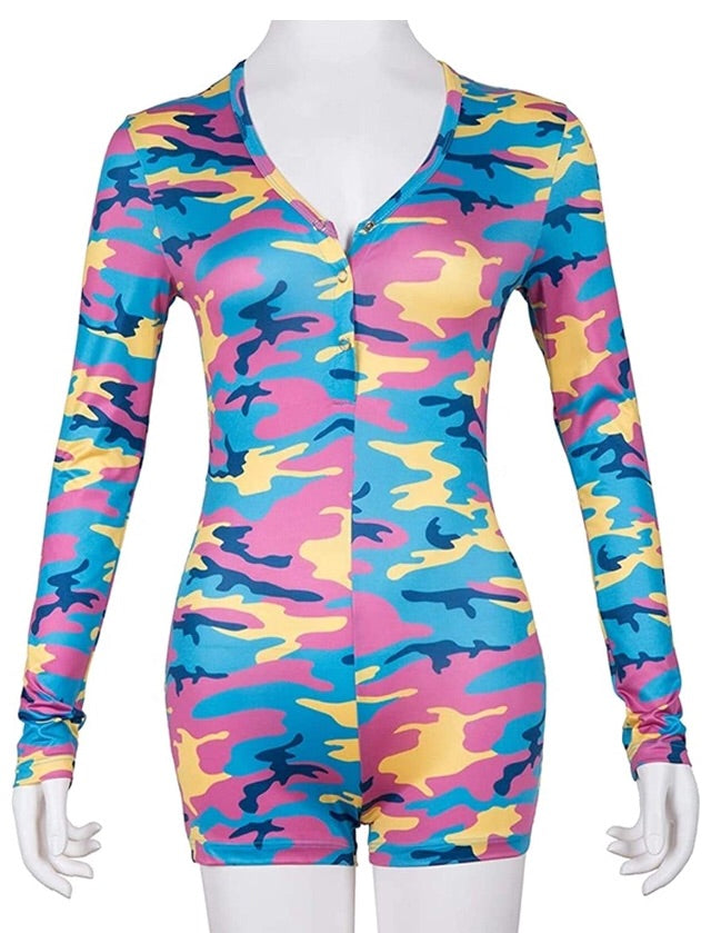 Camila-colorful camouflage romper bodysuit pajamas