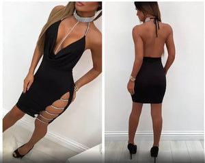 But are you ready - in black bling out choker backless bodycon dress