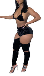Kody-black Women Sexy Night Club Velvet Two Piece Set