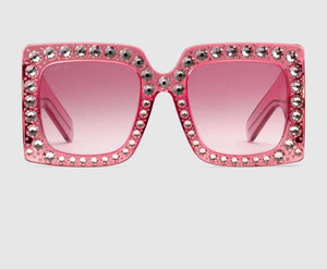 Pink bling out square luxury sunglasses