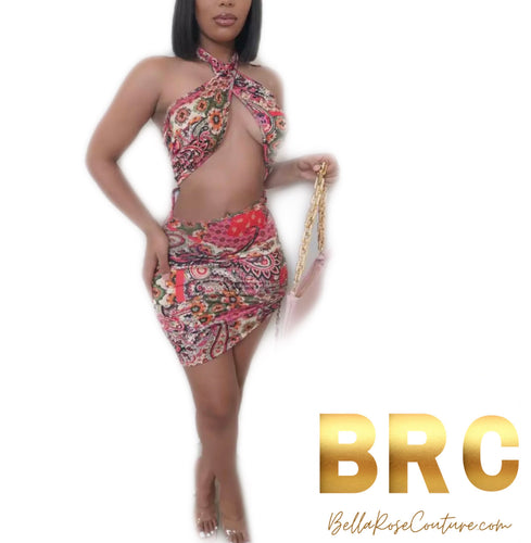 Marcy - red bandanna print mini dress