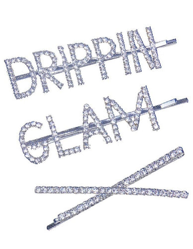 Drippin,Glam,Cross 3pc sliver bling hair pins