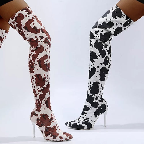 Moo moo - cow print knee high boots