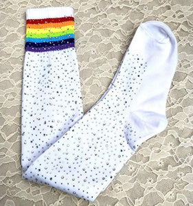 Bling 4 Me - White Rainbow over the knee bling women socks