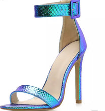 Slither - blue hologram snakeskin high heel shoes