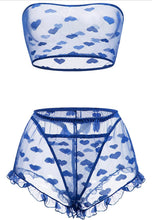 Double heart - blue mesh lingerie set
