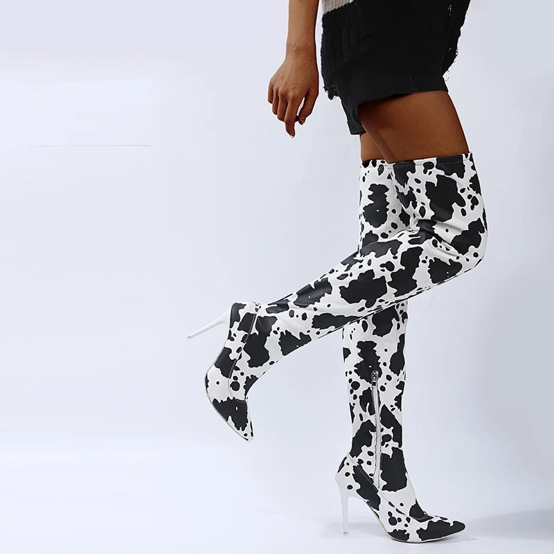 Moo moo - cow print knee high boots