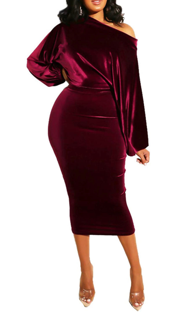 A classic - in wine velvet long sleeve dress