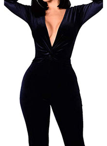 Phase - sexy black v-cut velvet jumpsuit