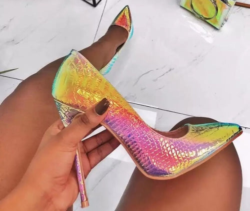 Sneaky - multi color snake print high heel shoes