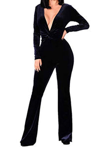 Phase - sexy black v-cut velvet jumpsuit