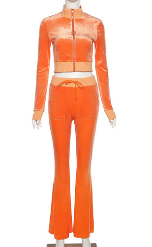 Valerie - orange velour sweatsuit