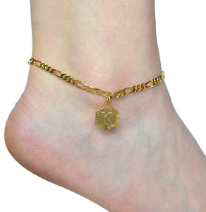 Ellie- 18k Gold Plated 4mm Figaro Chain Initial Anklet for Women Fashion Ankle Bracelet with Letter Alphabet Foot Jewelry with Extension