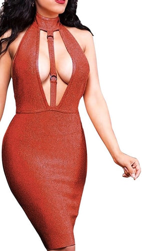 Holly- sexy halter deep v backless bandage dresses