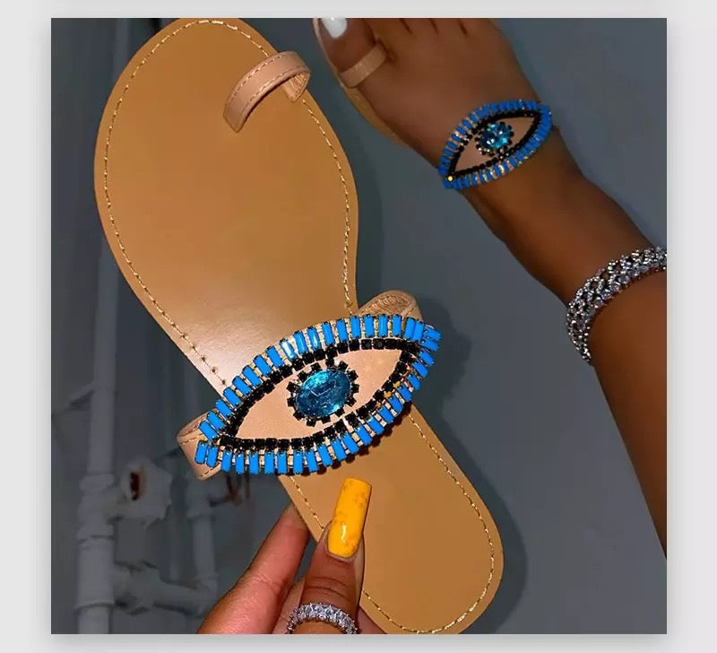 Evil eye sandals - Tan