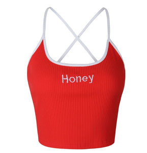 Honey - cute red crop top that crosses in the back